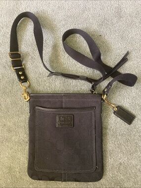 Coach Women’s  black  Logo Canvas Crossbody Bag with Gold Hardware